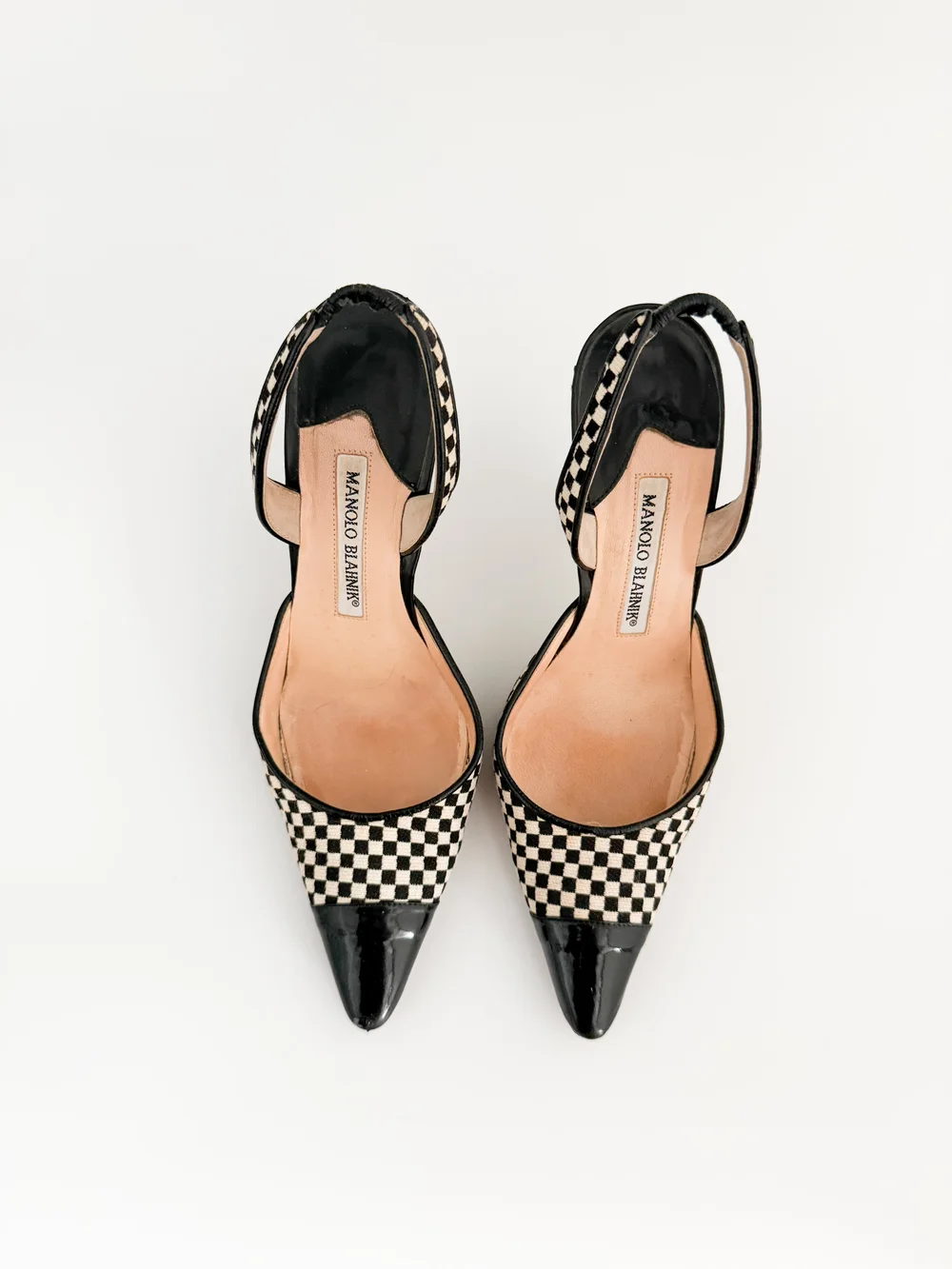 Manolo Blahnik Checkered Toe Cap Slingback Mule Heels (IT 36